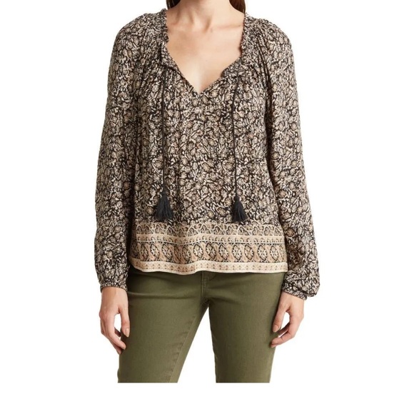 Lucky Brand Top Blouse Floral Print Boho Peasant- XL - Picture 2 of 7